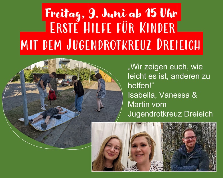You are currently viewing Special Event: „Erste Hilfe“ mit dem Jugendrotkreuz Dreieich am 9.6. ab 15 Uhr